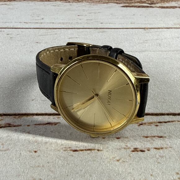 Nixon The Kensington Gold Tone Black Leather Strap Ladies Watch A108501 - Picture 1 of 5